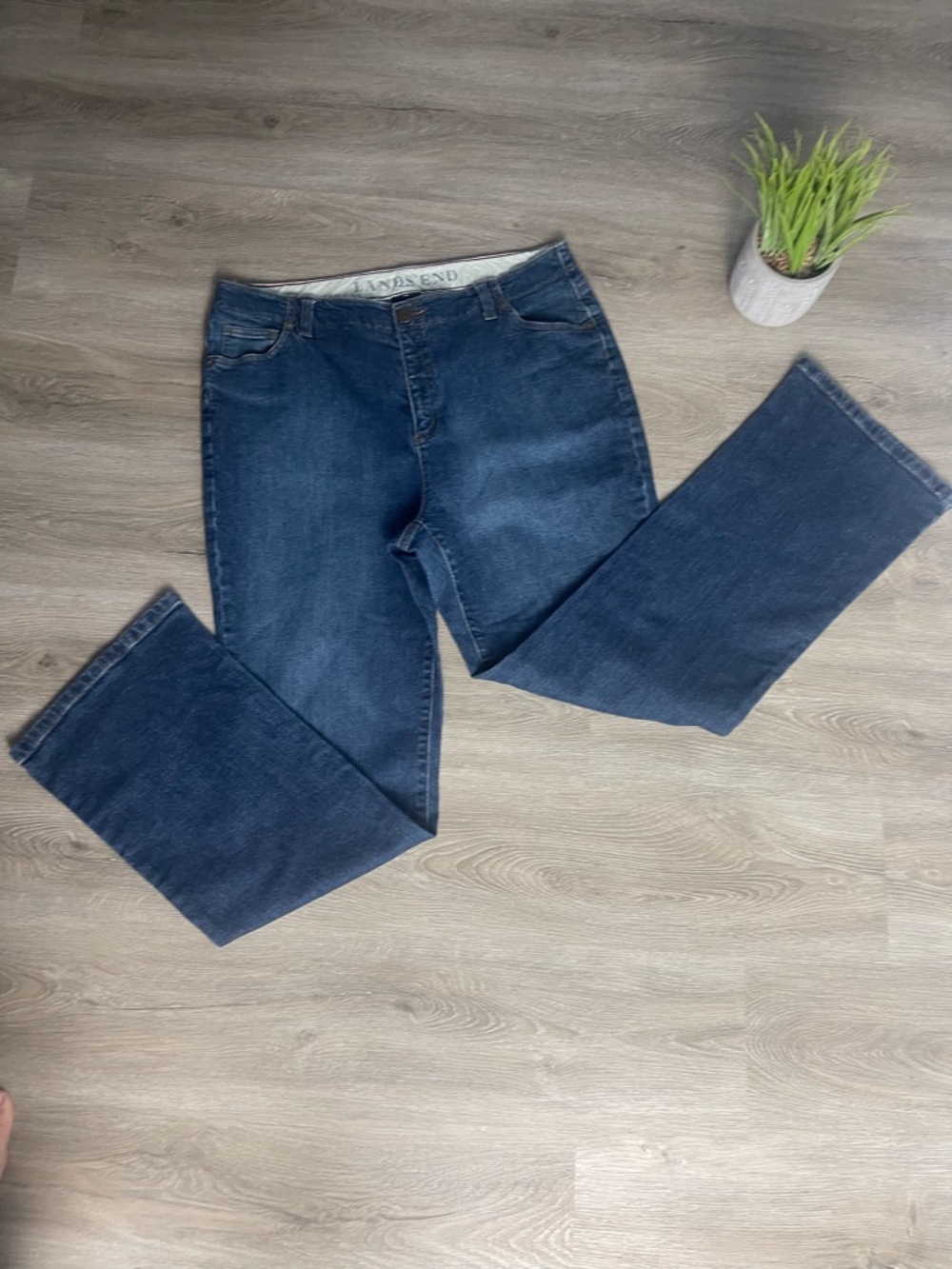 Lands' End Dark Blue Original Fit Boot Leg Women's Classic Waist Jeans